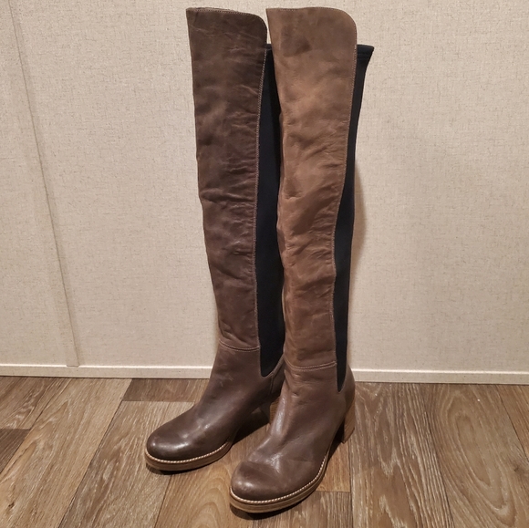 Free People Landry Taupe Brown Leather Tall Knee Boots | Stretch Back | MTNG - Picture 13 of 13